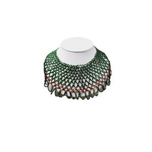 Vintage Fab All Hand Beaded Glass Christmas Color Bib Necklace (A3027)